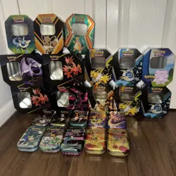 23 Pokemon EMPTY Tin Lot - Eevelutions Chrizard Marnie Tins - Image 1