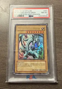 2002 YU-GI-OH! LEGEND OF BLUE EYES Blue Eyes White Dragon LOB-001 PSA 8 - Image 1