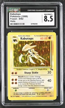 CGC 8.5 Kabutops 1999 Fossil 9/62 Holo Pokemon Card - Image 1