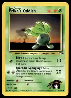 Erika's Oddish 78/132 Pokemon Card Gym Heroes Common 50 HP Lightly Played GX - Image 1