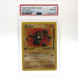 1999 POKEMON FOSSIL 1ST ED #47 GEODUDE PSA 8 - Image 1
