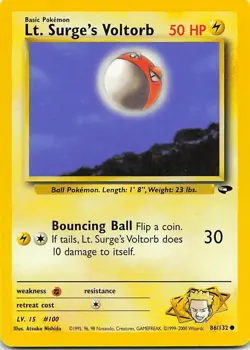 Lt. Surge's Voltorb 86/132 Gym Challenge Common LP Pokemon TCG - Image 1