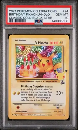 Pokemon Birthday Pikachu Celebrations Classic Collection Holo 24/53 PSA 10 - Image 1