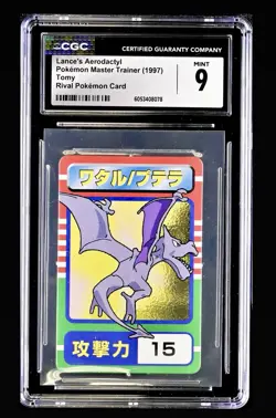 1997 Tomy Master Trainer Rival Pokemon Card Lance’s Aerodactyl CGC 9 TOP POP 1 ✨ - Image 1
