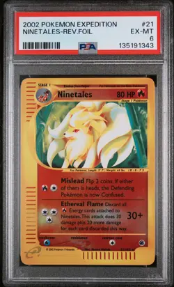 2002 POKEMON EXPEDITION #21 NINETALES-REVERSE FOIL PSA 6 - Image 1