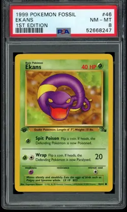 1999 Pokemon Fossil Unlimited 1st Edition Ekans #46 46/62 PSA 8 Fresh Grade! - Image 1