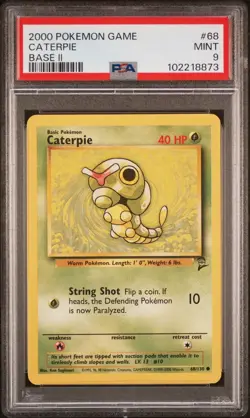 2002 Pokemon Base 2 # 68 Caterpie PSA 9 Card MINT! Trusted Seller Free Shipping - Image 1
