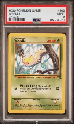 2000 Pokemon Base 2 # 100 Weedle PSA 9 Card MINT! Trusted Seller! Free Ship! - Image 1