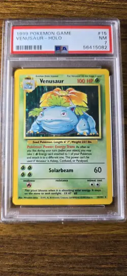 Pokemon TCG Venusaur Base Set Holo Unlimited Rare Card 15/102 1999 PSA 7 - Image 1