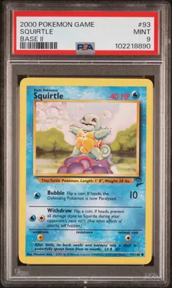 2000 Pokemon Base 2 # 93 Squirtle PSA 9 Card MINT! Trusted Seller! Free Ship! - Image 1