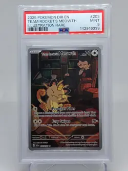 2025 POKEMON DRI EN-DESTINED RIVALS #203 TEAM ROCKET'S MEOWTH PSA 9 - Image 1