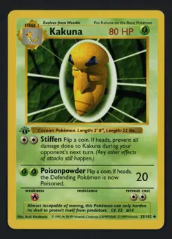 Kakuna 33/102 Shadowless 1st Edition Base Set Uncommon Pokemon TCG - Image 1