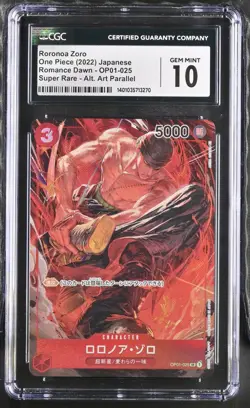 2022 ONE PIECE ROMANCE DAWN #OP01-025 RORONOA ZORO Alt Art CGC 10 Japanese - Image 1