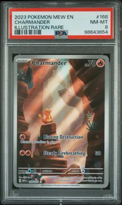 charmander 2023 151 MEW EN Illustration Rare Card #168 PSA 8 - Image 1