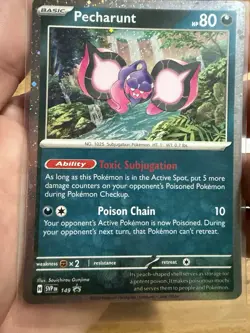 POKEMON PECHARUNT SVP149 PROMO BLACK STAR COSMOS HOLOFOIL WITH SWIRL NM CARD - Image 1