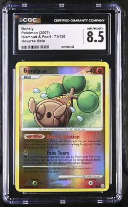 CGC 8.5 Bonsly 2007 Diamond & Pearl 71/130 Reverse Holo Pokemon Card - Image 1