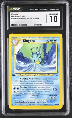 CGC 10 GEM MINT Kingdra Neo Revelation 1st Edition 19/64 Pokemon Card - Image 1