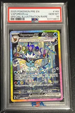 2025 POKEMON PRE EN-PRISMATIC EVOLUTIONS #149 VAPOREON EX PSA 10 - Image 1