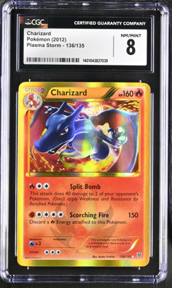 CGC 8 NM-MT Pokemon 2012 Black White Plasma Storm Charizard #136/135 Secret Rare - Image 1