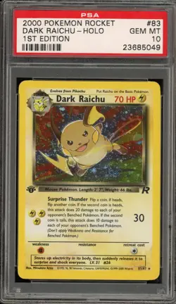 Pokemon Raichu Team Rocket 1st Edition Holo Secret Rare #83 PSA 10 Gem Mint - Image 1