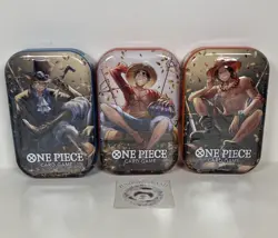 One Piece CCG English Tin Pack Set TS-02 OP13 Full Art Set Luffy Ace Sabo Sealed - Image 1