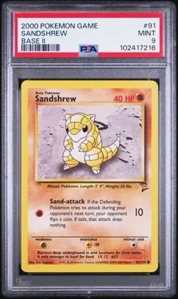 2002 Pokemon Base 2 # 91 Sandshrew PSA 9 Card MINT! Trusted Seller! Free Ship! - Image 1