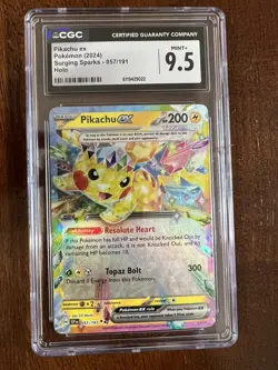 Pokemon Pikachu ex #057/191 English 2024 Pokemon Surging Sparks CGC 9.5 Mint+ - Image 1