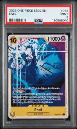 2025 One Piece EB02 EN Enel SUPER RARE Extended Art HOLO #052 PSA 9 MINT - Image 1