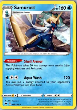 Samurott 035/185 Rare SWSH04: Vivid Voltage LP Pokemon Card - Image 1
