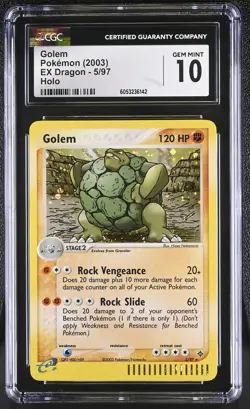 CGC 10 GEM MINT Golem 2003 EX Dragon 5/97 Holo Pokemon Card - Image 1