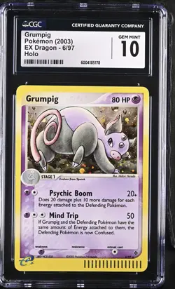 CGC 10 GEM MINT Grumpig 2003 EX Dragon 6/97 Holo Pokemon Card - Image 1