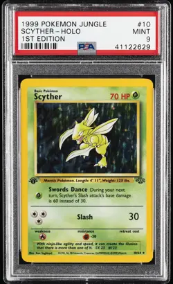 1999 POKEMON JUNGLE 1ST ED #10 SCYTHER-HOLO PSA 9 - Image 1