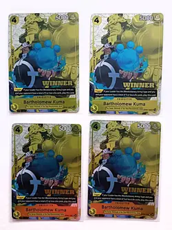4 x One Piece, Bartholomew Kuma Store Tournament Winner's Prize Cards.(Playset) - Image 1