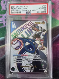 2025 ONE PIECE PROMOS DODGERS X ONE PIECE NIGHT #010 MONKEY D. LUFFY PSA 10 - Image 1