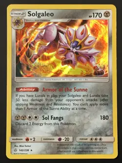 Pokemon TCG Solgaleo 142/236 Holo Rare SM Cosmic Eclipse NM - Image 1