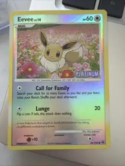 Pokemon Card - Eevee 62/100 - Stamped - Reverse Holo - Platinum - BK Promo - LP - Image 1