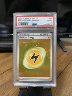 2023 POKEMON COSMOS HOLO #004 BASIC LIGHTNING ENERGY PSA 9 with 5 SWIRLS!! - Image 1