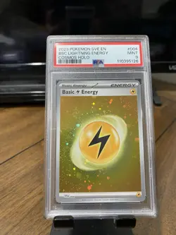 2023 POKEMON COSMOS HOLO #004 BASIC LIGHTNING ENERGY PSA 9 with 5 SWIRLS!! - Image 3