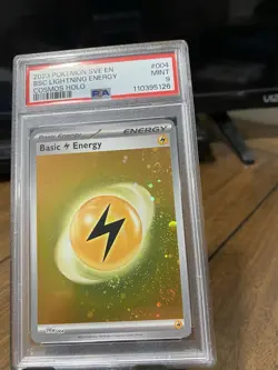 2023 POKEMON COSMOS HOLO #004 BASIC LIGHTNING ENERGY PSA 9 with 5 SWIRLS!! - Image 4