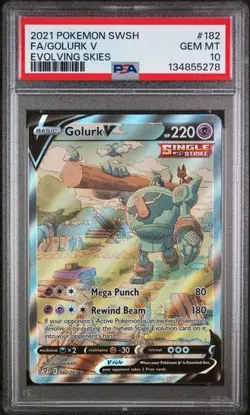 2021 POKEMON SWORD & SHIELD EVOLVING SKIES #182 FULL ART/GOLURK V PSA 10 - Image 1