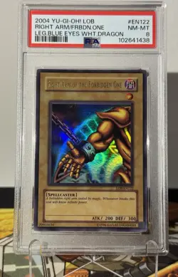 Yugioh Right Arm of The forbidden One LOB-EN122 Ultra Rare PSA 8 - Image 1