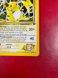 Lt. Surge's Raichu 11/132 Gym Challenge Holo First Edition Pokemon Card - Image 3