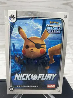 Pikachu as Nick Fury #33 Lazer Holo Marvel Heroes & Villains Non-Pokemon Fan Art - Image 2