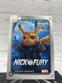 Pikachu as Nick Fury #33 Lazer Holo Marvel Heroes & Villains Non-Pokemon Fan Art - Image 3