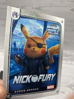 Pikachu as Nick Fury #33 Lazer Holo Marvel Heroes & Villains Non-Pokemon Fan Art - Image 4