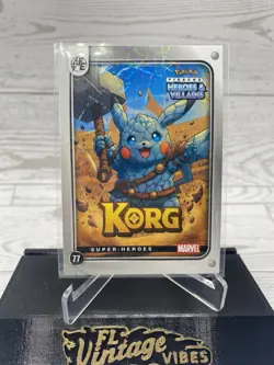 Pikachu as Korg #77 Lazer Holo Marvel Heroes & Villains (Non-Pokemon Fan Art) - Image 1