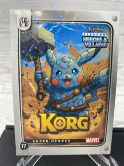 Pikachu as Korg #77 Lazer Holo Marvel Heroes & Villains (Non-Pokemon Fan Art) - Image 2
