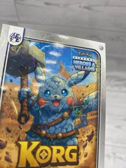 Pikachu as Korg #77 Lazer Holo Marvel Heroes & Villains (Non-Pokemon Fan Art) - Image 3