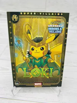 Pikachu as Loki #E12 Rare Gold Holo Heros & Villains (non-Pokemon fan art) - Image 2