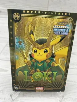Pikachu as Loki #E12 Rare Gold Holo Heros & Villains (non-Pokemon fan art) - Image 3